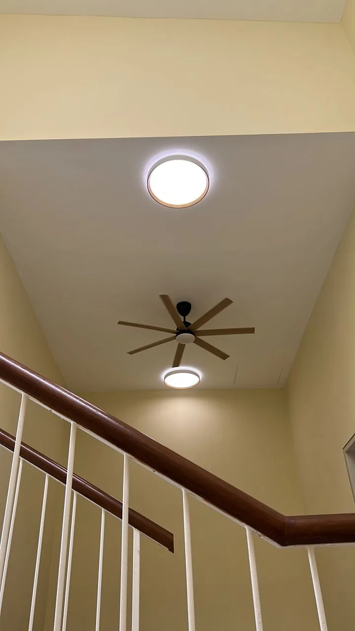 Stairwell round lights ceiling fan