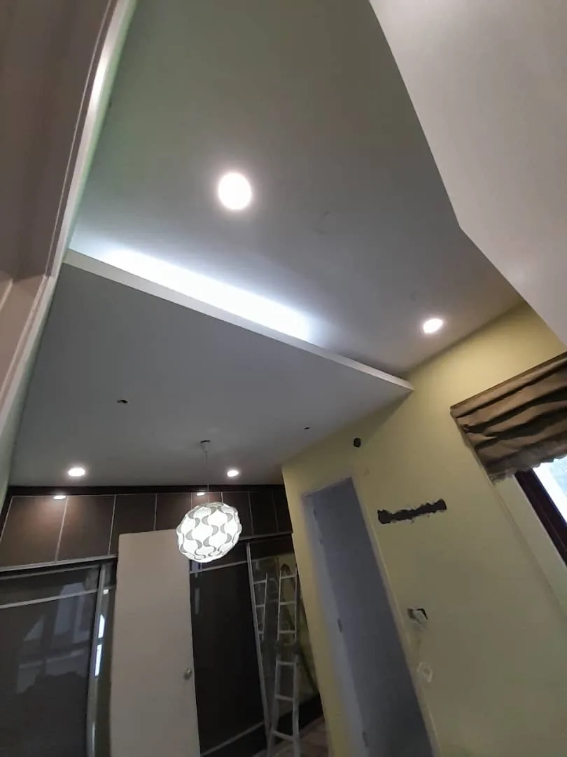Angled view cove ceiling chandelier